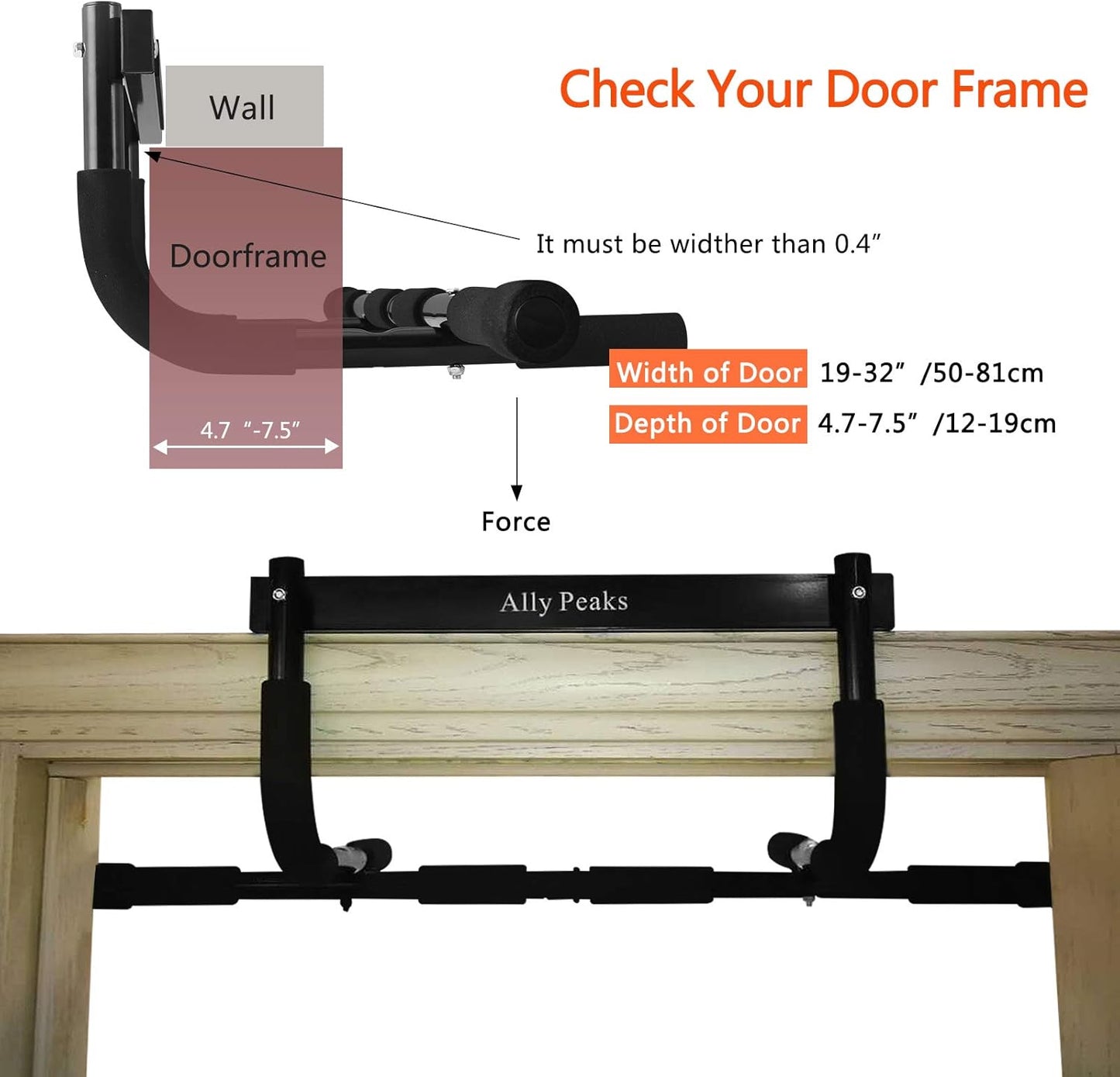 Pull up Bar for Doorway | Thickened Steel Max Limit 440 Lbs Upper Body Fitness Workout Bar| Multi-Grip Strength for Doorway | Indoor Chin-Up Bar Fitness Trainer for Home Gym Portable