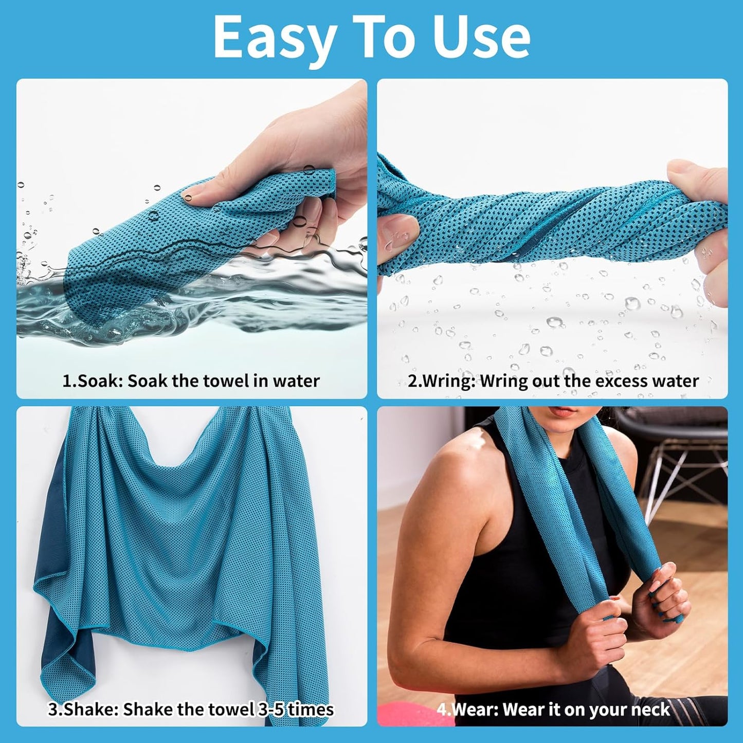 4 Pack Cooling Towel 40"X12", Gym Towels for Men and Women, Soft Breathable Workout Towels for Yoga, Running, Sport, & More (Blue, Grey, Green, Pink)