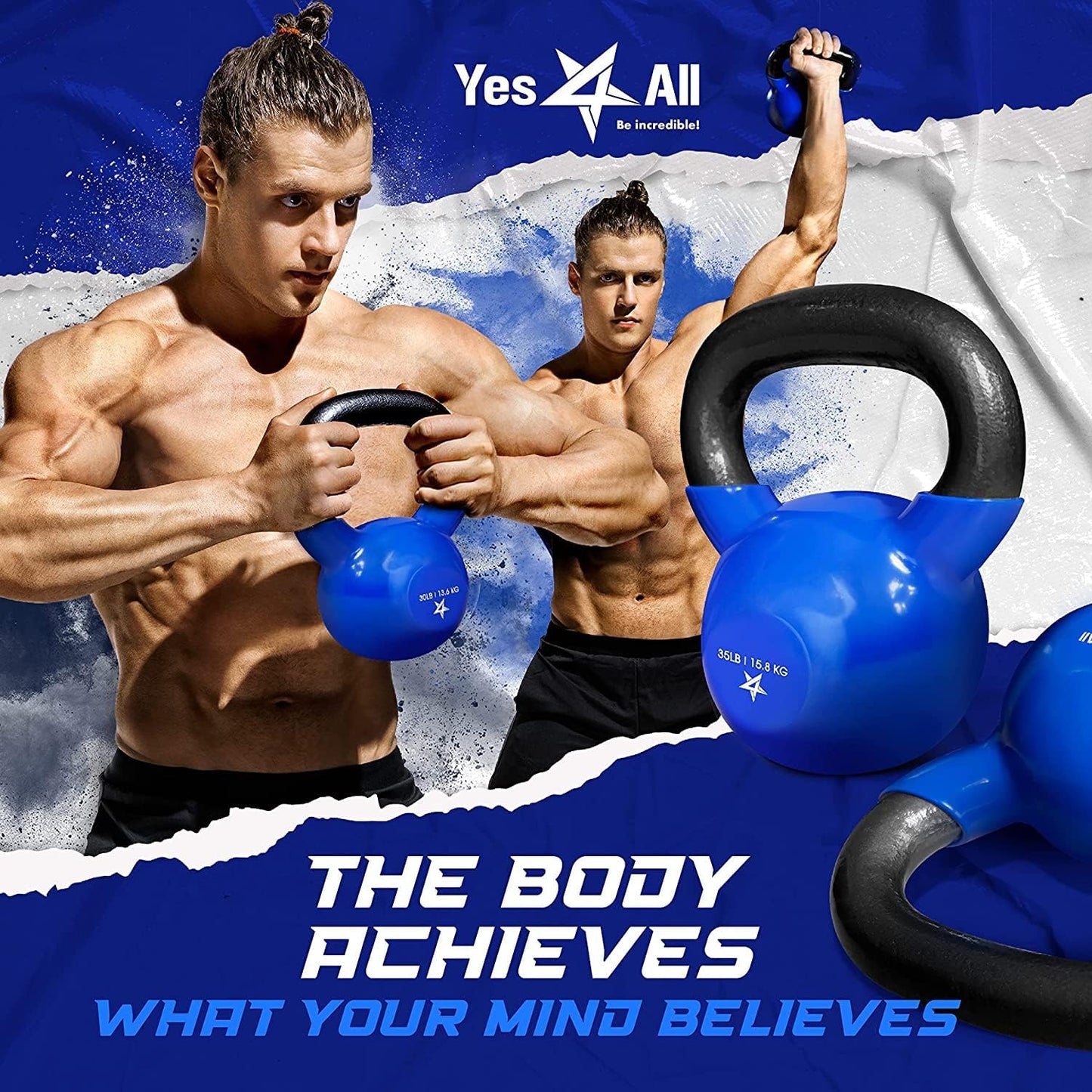 5-100 LB Kettlebells Vinyl Coated Cast Iron for Dumbbell Weights Exercises, Gym, Fitness, Full Body Workout Equipment Push Up, Grip and Strength Training
