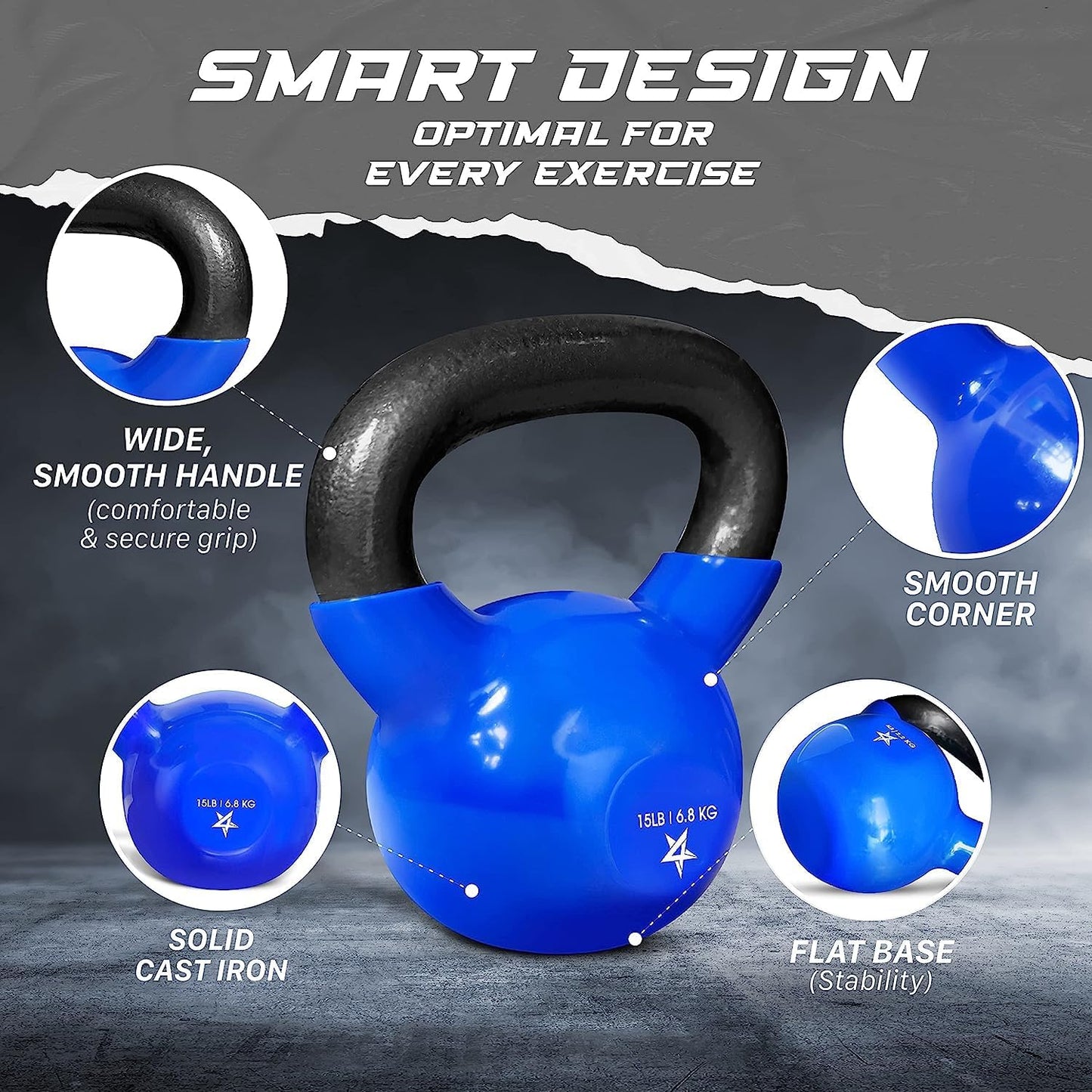 5-100 LB Kettlebells Vinyl Coated Cast Iron for Dumbbell Weights Exercises, Gym, Fitness, Full Body Workout Equipment Push Up, Grip and Strength Training