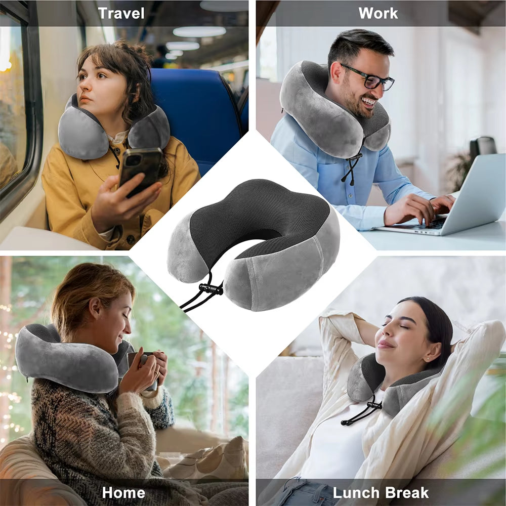 Memory Foam U-Shaped Pillow Neck Support Travel Portable Student Sleeping Aid Airplane Pillow Neckrest U-Pillow Neck Pillow