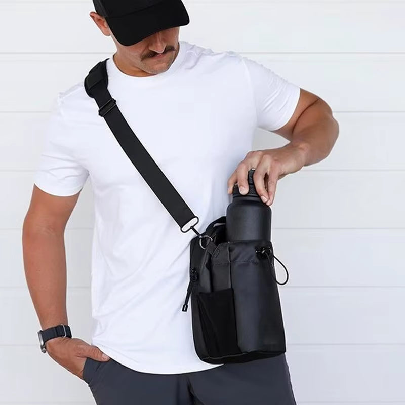 Fitness Magnetic Water Bottle Bag Gym Non Slip Magnetic Gym Sling Bag with Phone Pocket Magnetic Water Bottle Carrier Pouch