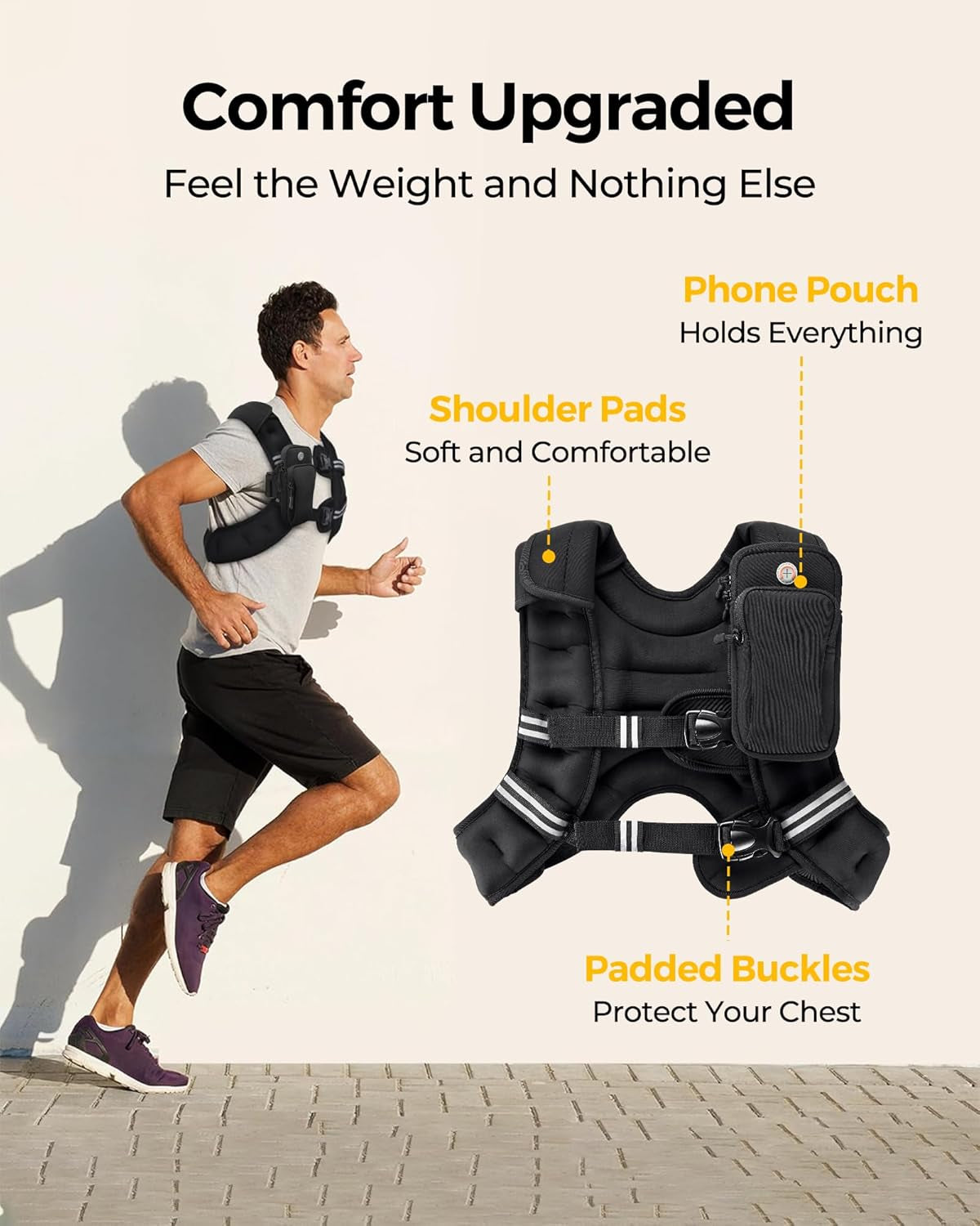 Weighted Vest,4Lb/6Lb/10Lb/12Lb/16Lb/20Lb/25Lb/30Lb Weight Vest with Reflective Stripe, Body Weight Vests Adjustable for Men, Women Workout, Strength Training, Running, Walking, Jogging