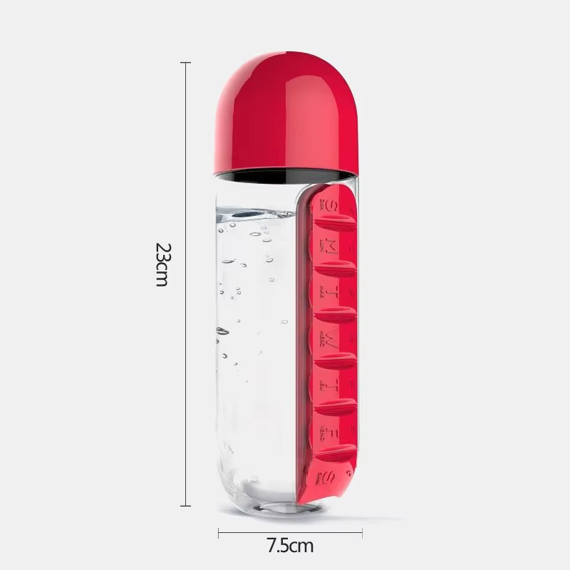 2 in 1 600Ml 7 Grids Medicine Box Water Cup Sports Plastic Water Bottle Combine Daily Pill Boxes Organizer Drinking Bottles