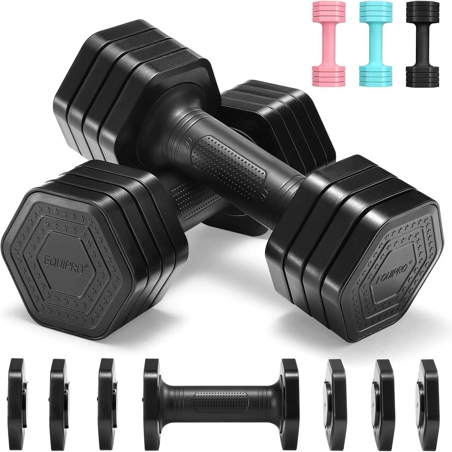 Adjustable Dumbbell Set, 4 in 1 Free Weights Dumbbells Set for Women, Weights for Women at Home, 2Lb 3Lb 4Lb 5Lb with TPU Soft Rubber Handle for Home Gym Exercise Training