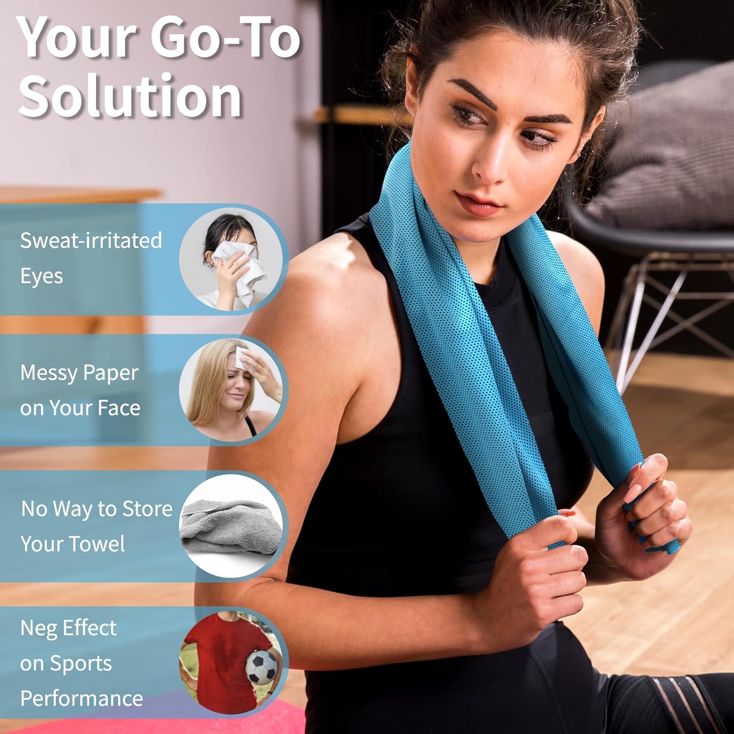 4 Pack Cooling Towel 40"X12", Gym Towels for Men and Women, Soft Breathable Workout Towels for Yoga, Running, Sport, & More (Blue, Grey, Green, Pink)