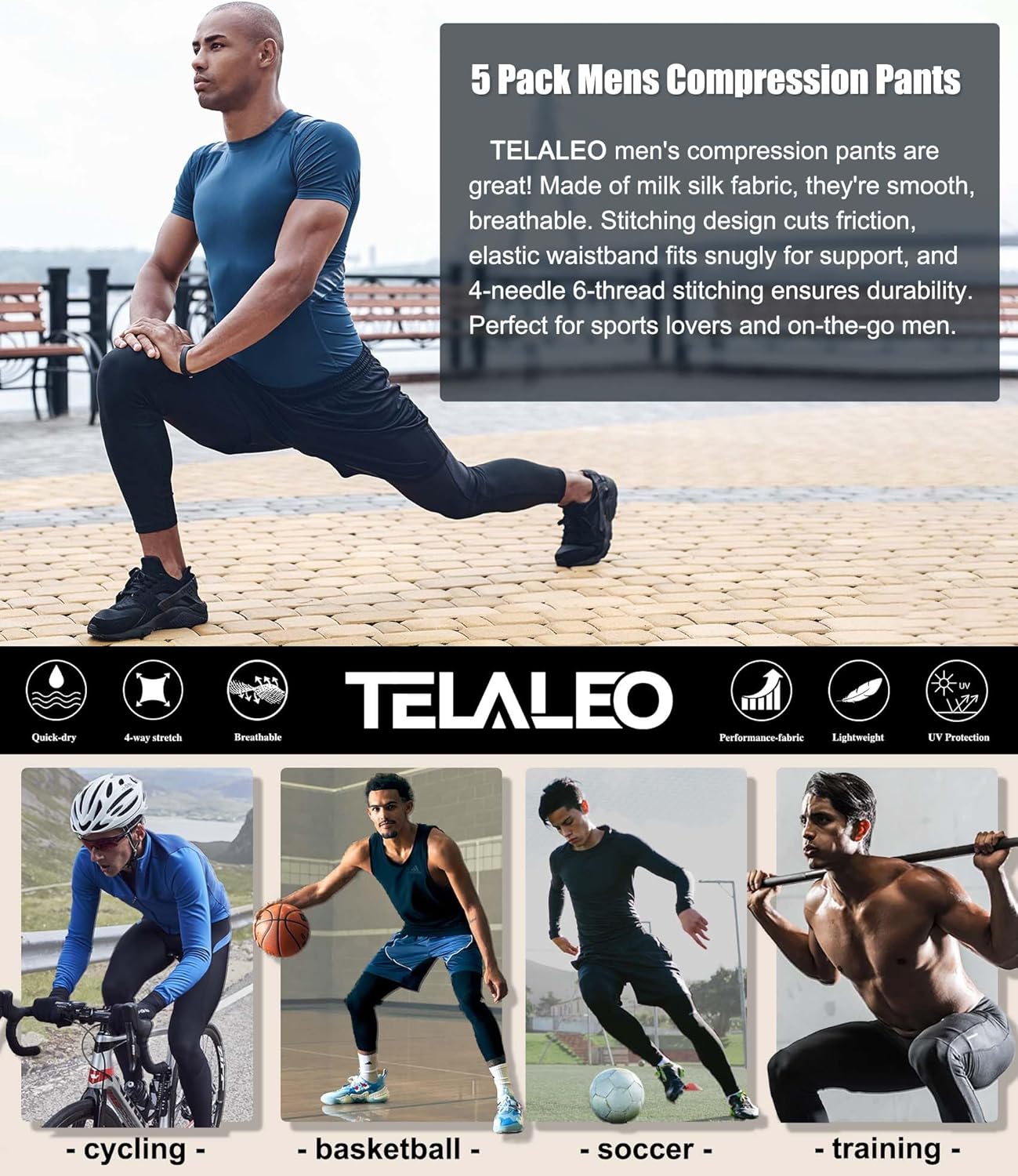 5 Pack Men'S Compression Pants for Workout, Running, Basketball - Sports Baselayer Leggings