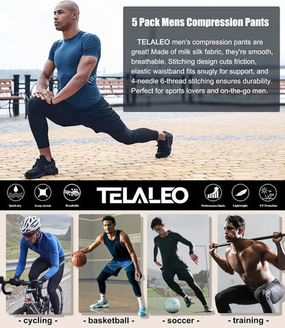 5 Pack Men'S Compression Pants for Workout, Running, Basketball - Sports Baselayer Leggings