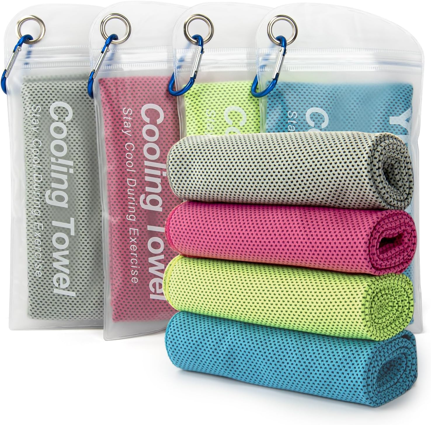 4 Pack Cooling Towel 40"X12", Gym Towels for Men and Women, Soft Breathable Workout Towels for Yoga, Running, Sport, & More (Blue, Grey, Green, Pink)