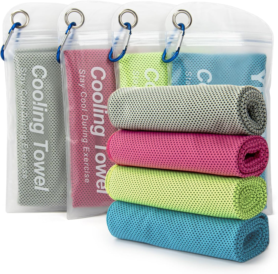 4 Pack Cooling Towel 40"X12", Gym Towels for Men and Women, Soft Breathable Workout Towels for Yoga, Running, Sport, & More (Blue, Grey, Green, Pink)
