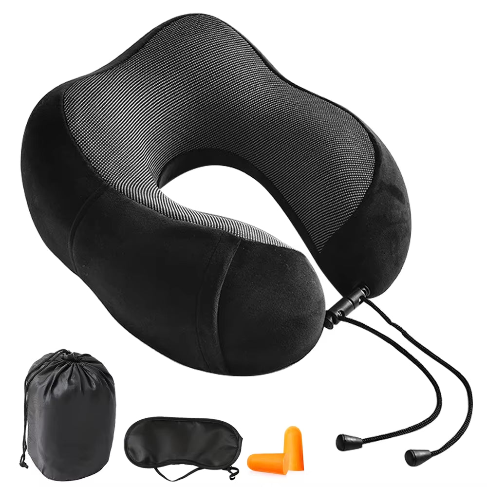 Memory Foam U-Shaped Pillow Neck Support Travel Portable Student Sleeping Aid Airplane Pillow Neckrest U-Pillow Neck Pillow